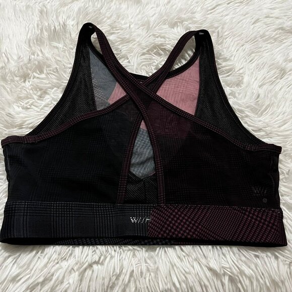 WEAR IT TO HEART SPORTS BRA SMALL RED BLACK SHEER PLAID CUT OUT STRAPPY BRALETTE - Picture 2 of 5